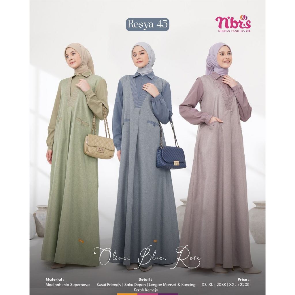 NIBRAS RESYA 45 GAMIS DRESS WANITA MUSLIMAH TERBARU KEKINIAN BISA COD