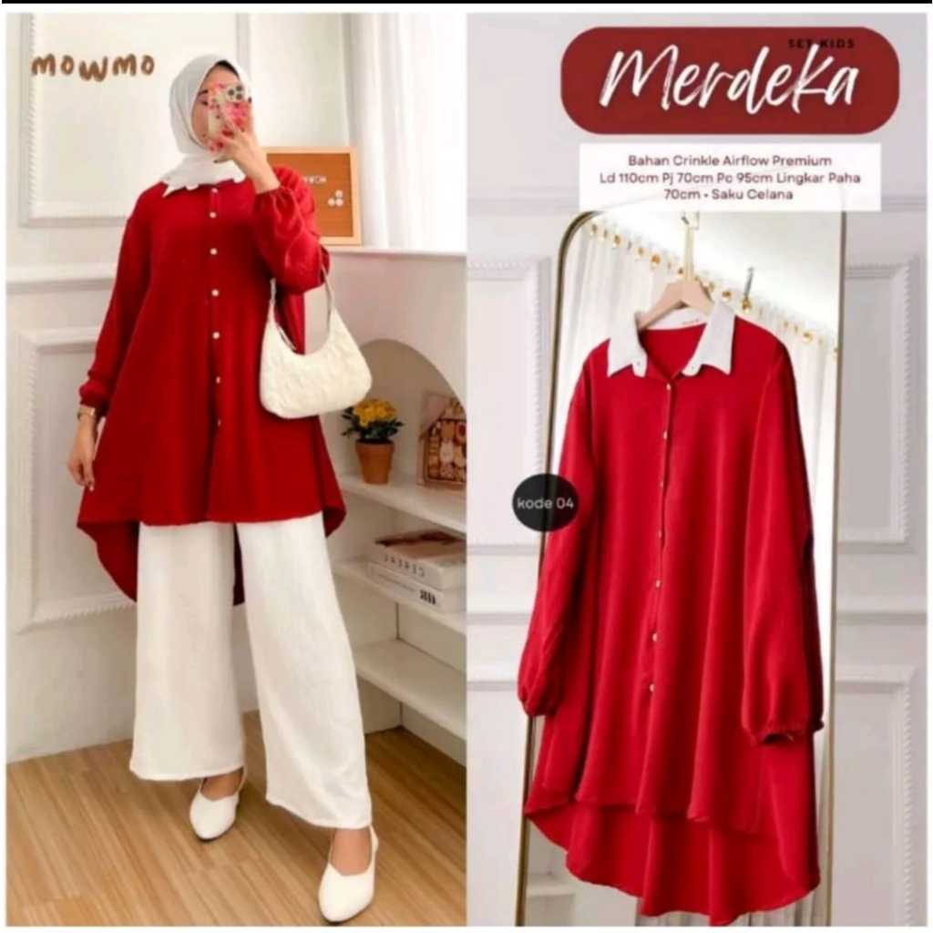 SETELAN CELANA MERAH PUTIH SERAGAMAN 17 AGUSTUS // BAJU MERAH PUTIH 17 AGUSTUS CRINKLE AIRFLOW