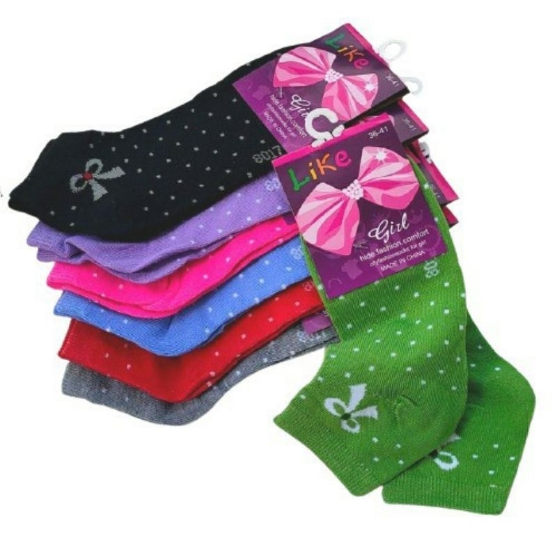 1PSG KAOS KAKI WANITA PENDEK MOTIF GIRLY RIBBON PITA POLKADOT
