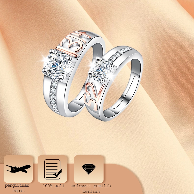 DIN LUD  Cincin Pasangan Perak Sterling S925 Cincin Pria Wanita Moissanite 1 CT cincin berlian Cinci