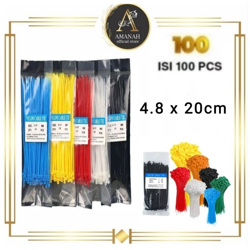 

Kabel Ties Warna Warni 1Pack isi 100PCS 4.8 x 20cm / Kabel Tie / Cable Tis / Kabel Tis / Nylon Cable Tie 4.8mm x 20cm Serbaguna Hitam Putih Warna Warni