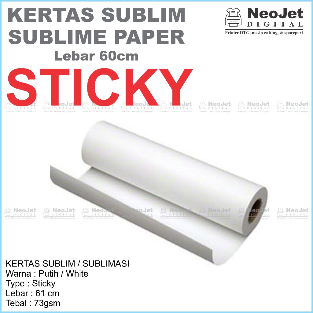 

Kertas Sublim STICKY Sublime Sublimation Transfer Paper Ukuran Lebar 60 cm x panjang 100 cm Sublimasi