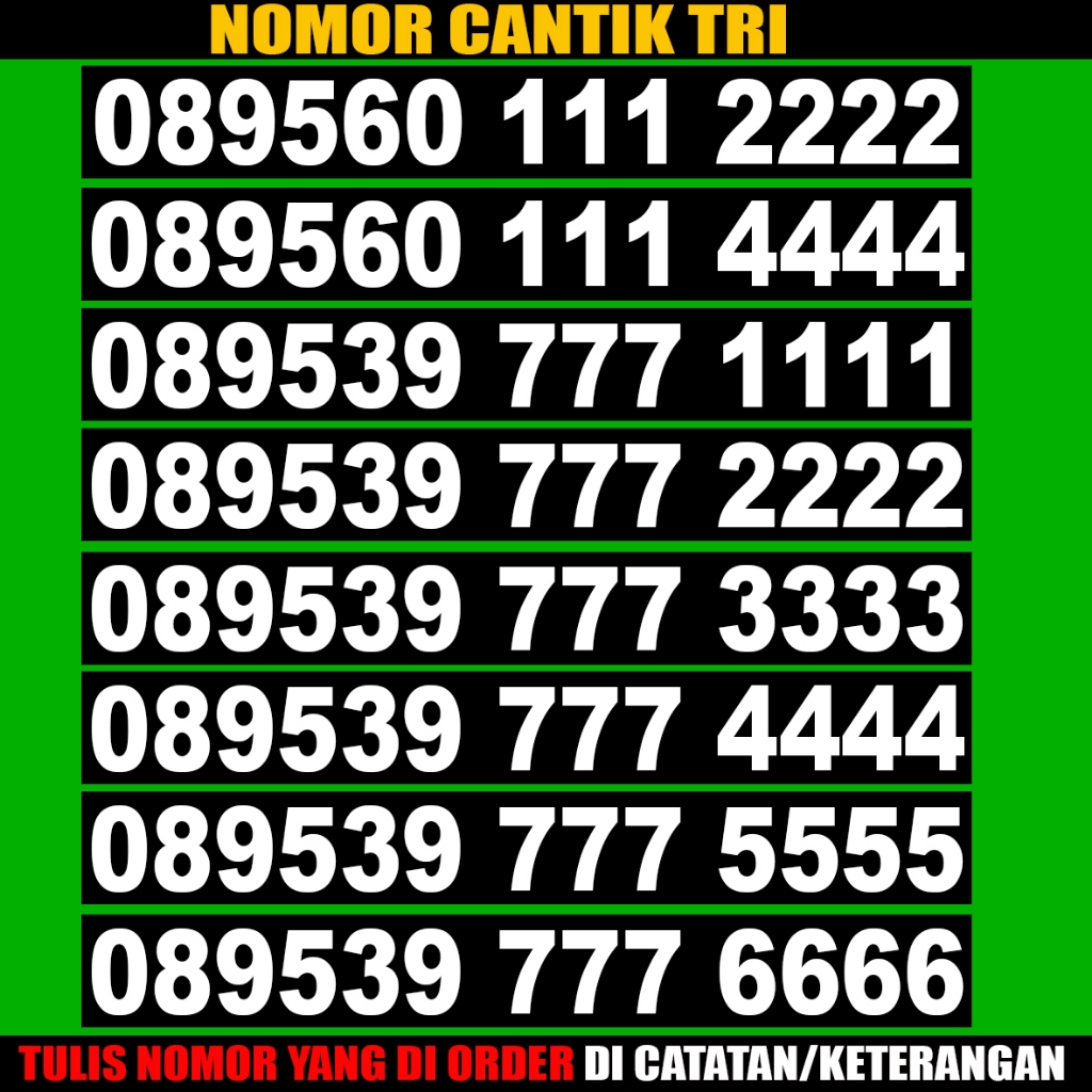 Kartu Perdana Nomor Cantik Tri 1111 2222 3333 4444 5555 6666 7777 888 999