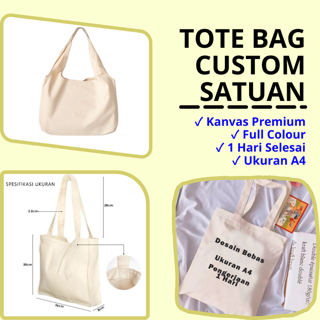 Totebag Kanvas Gratis Sablon / Tote bag custom satuan Kanvas Tebal