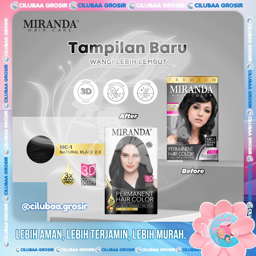 Miranda Hair Color MC1 Natural Black 30mL || Cat Rambut Permanen || Semir Rambut