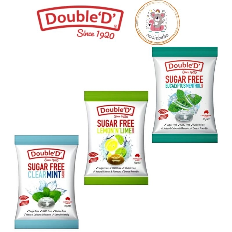 

Double ' D ' Permen sugar free / bebas gula Clear mint dan Lemon N Lime / Eucalypthus Menthol