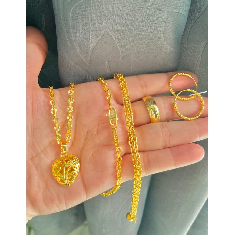 KODE M1D SET PERHIASAN LOVE TIKAR KECIL LAPIS EMAS 24k