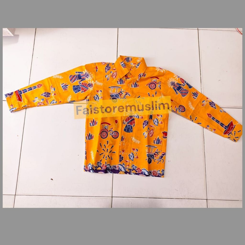 Kemeja Ondel Ondel lengan panjang Anak SD Motif Ondel Betawi Seragam Sekolah Batik