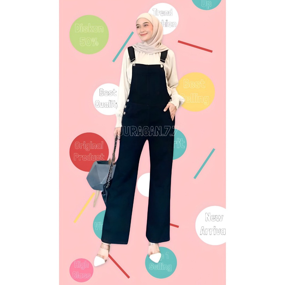 KODE L83G Overall Jeans Wanita Hitam  Celana Kodok Jeans Wanita Jumpsuit Jeans Wanita realpict