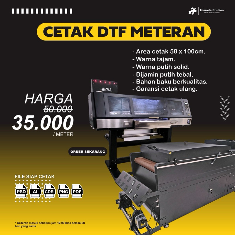 

Himade Studios Cetak Sablon DTF Meteran 58x100cm