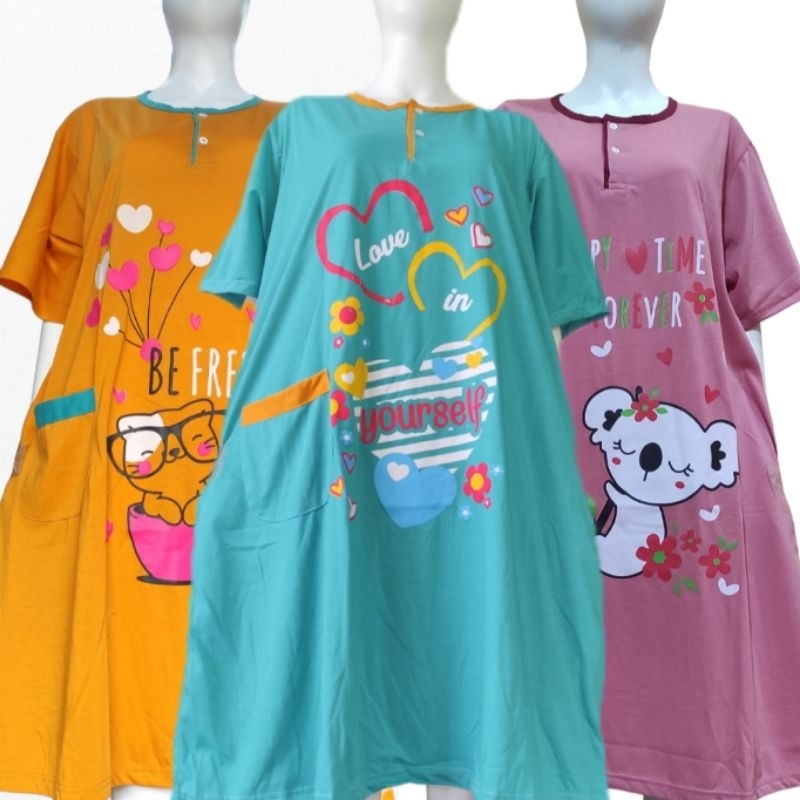 3 Pcs Daster Petra Super Jumbo Ld 130 Daster Tidur Jumbo Kaos Premium (PAKET HEMAT)