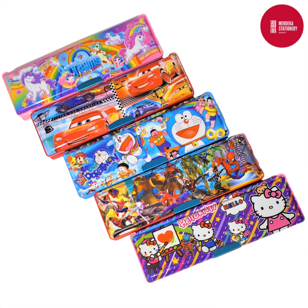 

Pencil Case/Tempat/Tepak/Kotak Pensil Magnet Plastik Murah Kartun Doraemon/Unicorn/Spiderman/Hellokitty/Cars Lucu 2 Sisi CC-7807