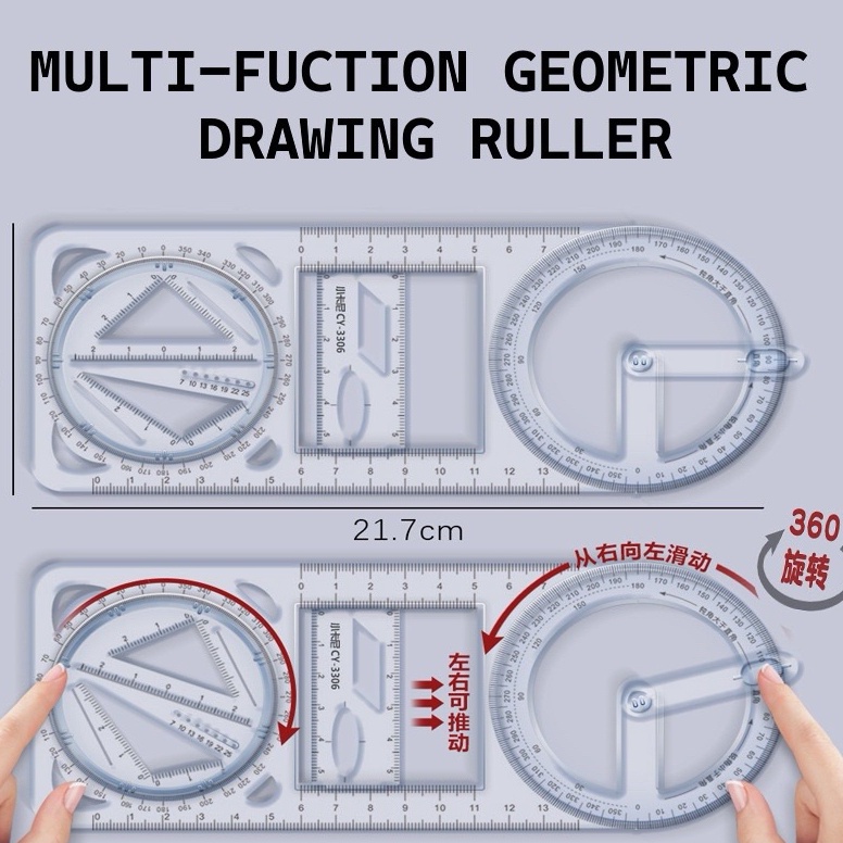 

penggaris geometri multifungsi model baru bisa putar 36 derajat q O4X2
