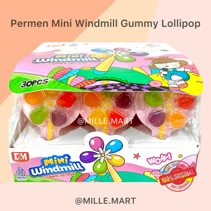 

MINI WINDMILL GUMMY LOLLIPOP PERMEN KIPAS DSM ISI 30 PCS/PERMEN LUNAK ANEKA RASA WINDMILL CANDY KINCIR ANGIN 30 PCS X 10GR