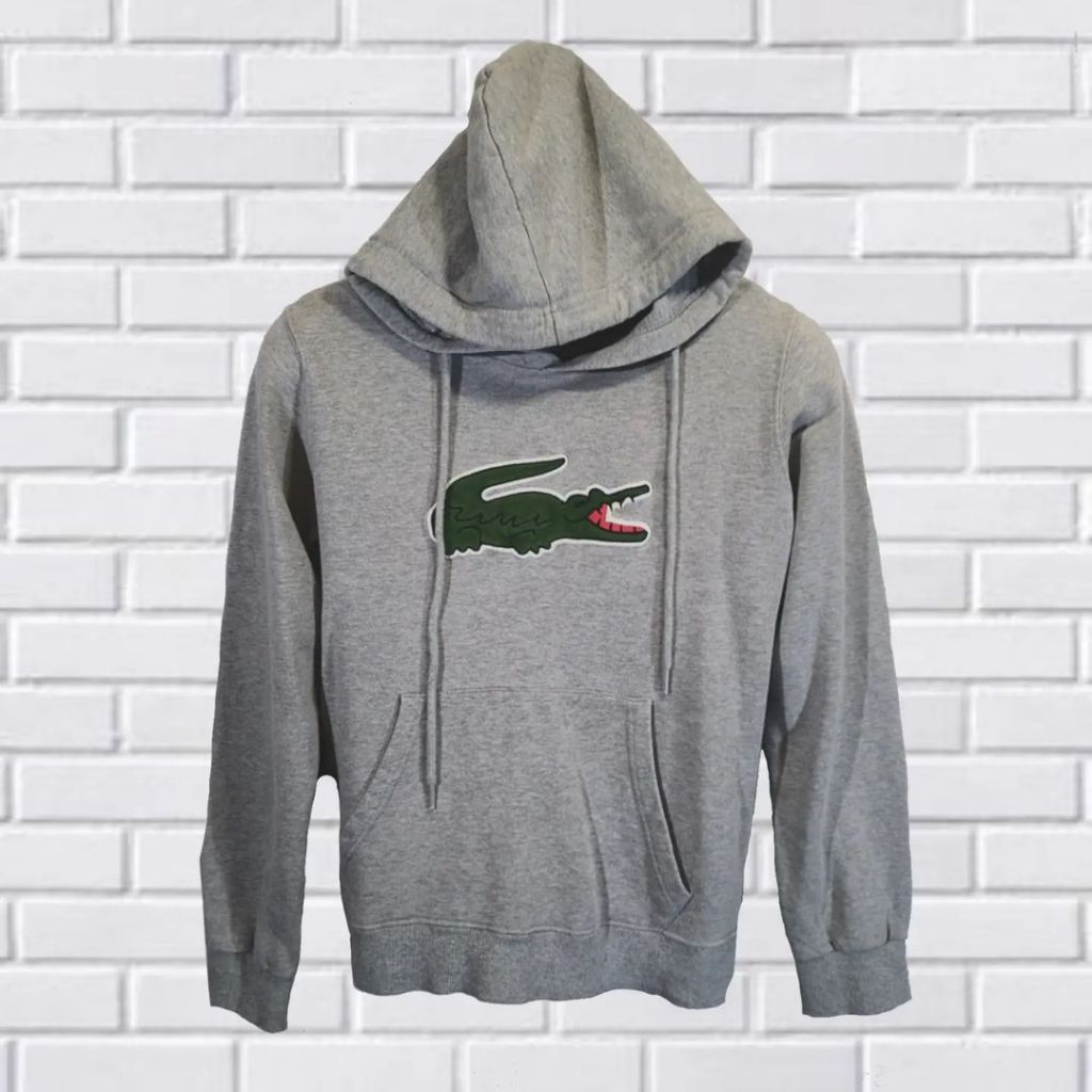 SWEATER HOODIE LACOSTE BIG LOGO, SIZE S (SECOND BRANDED) ABU-ABU, HD0037