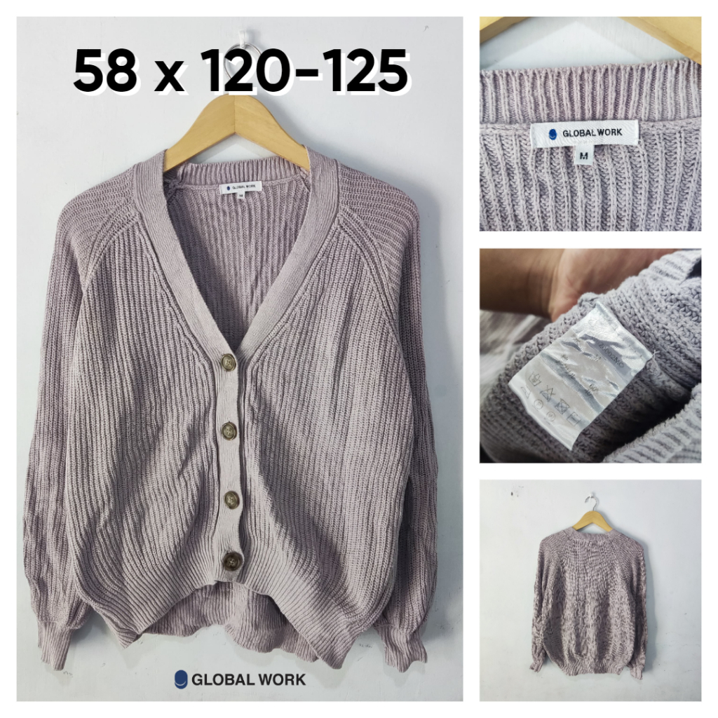 Cardigan Tebal Global Work Ungu Lilac V Neck M fit L Wanita Atasan Cewek Outer Knit BC395