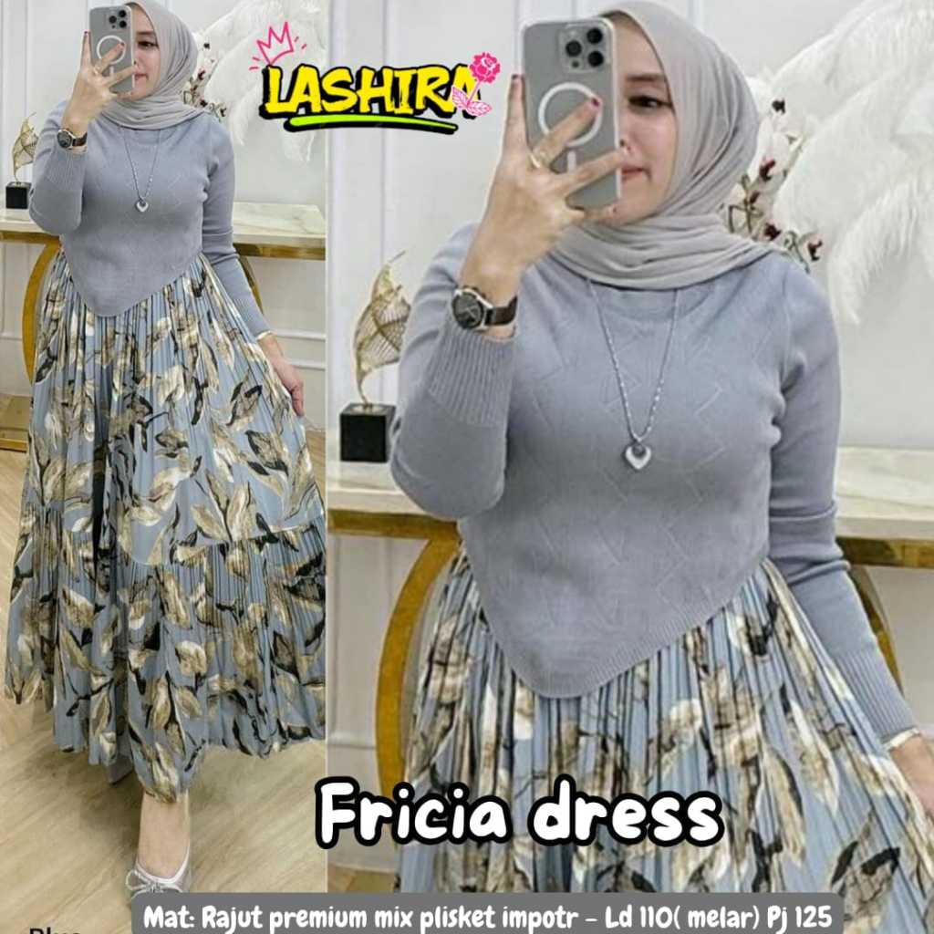 Baju gamis midi dres wanita muslim remaja rajut knit plisket motif jumbo import premium terbaru 2024
