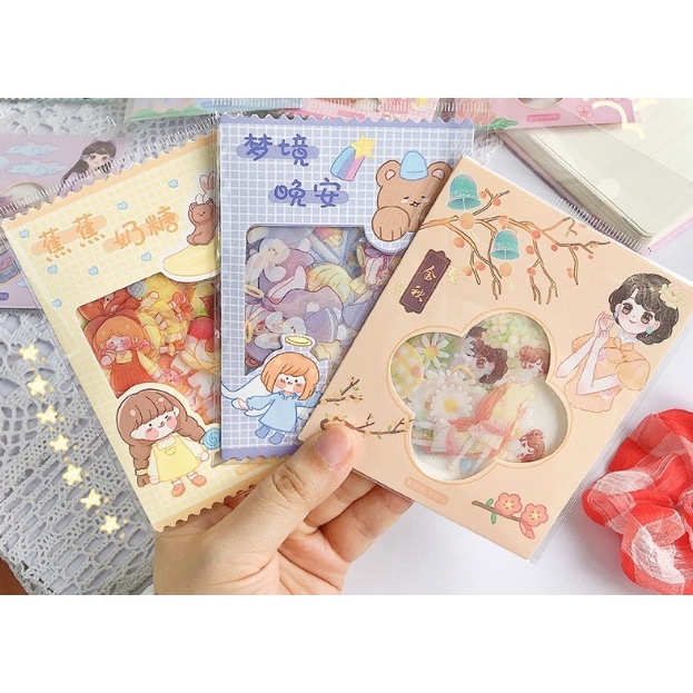 

SPONTAN Stamp Girl Sticker set Decorative Tumbler Aesthetic Stickers set Scarpbook Transparan