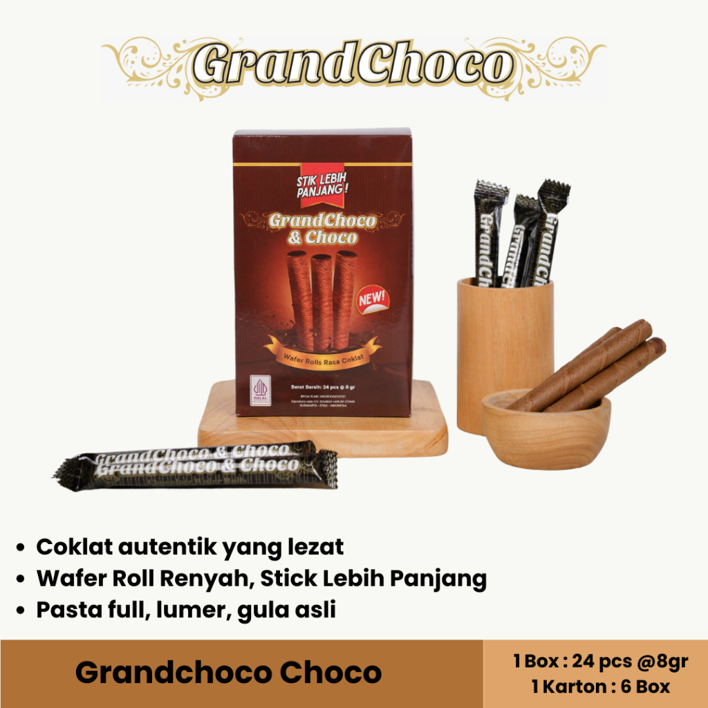 

Grandchoco Choco (Wafer Roll Rasa Coklat Lezat)