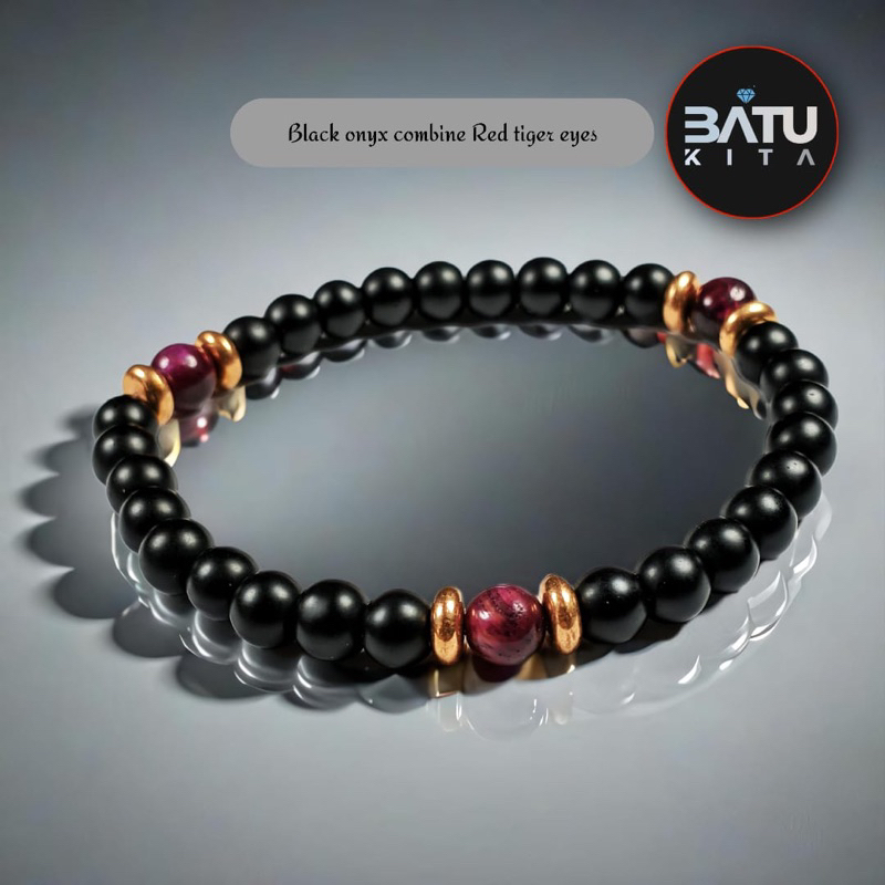 Gelang Black onyx combine Red Tiger eyes