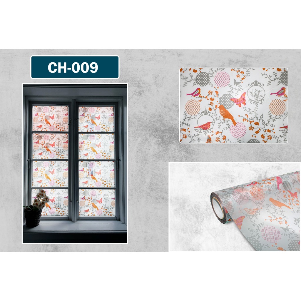 STIKER KACA MOTIF ( CH 009 ), SANDBLAST MOTIF BURUNG KUPU KUPU, STIKER KACA JENDELA