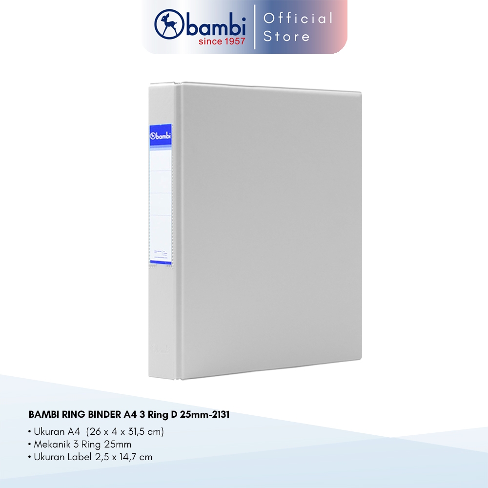 

Bambi Ring Binder A4 3 Ring D-Type Grey MID SIZE 25 mm