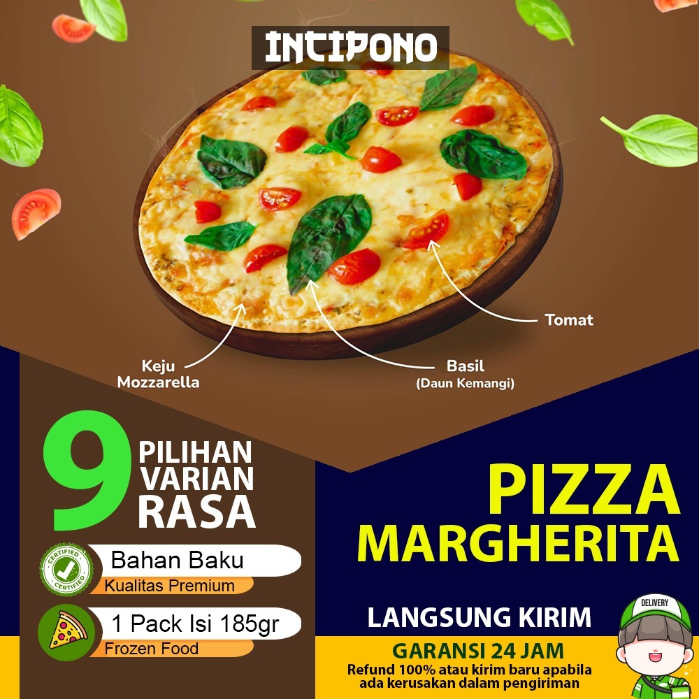 

Incipono Pizza Margherita Rasa Keju Mozzarella Tomat Daun Kemangi Isi 185gr Frozen Food Halal Premium Hotel