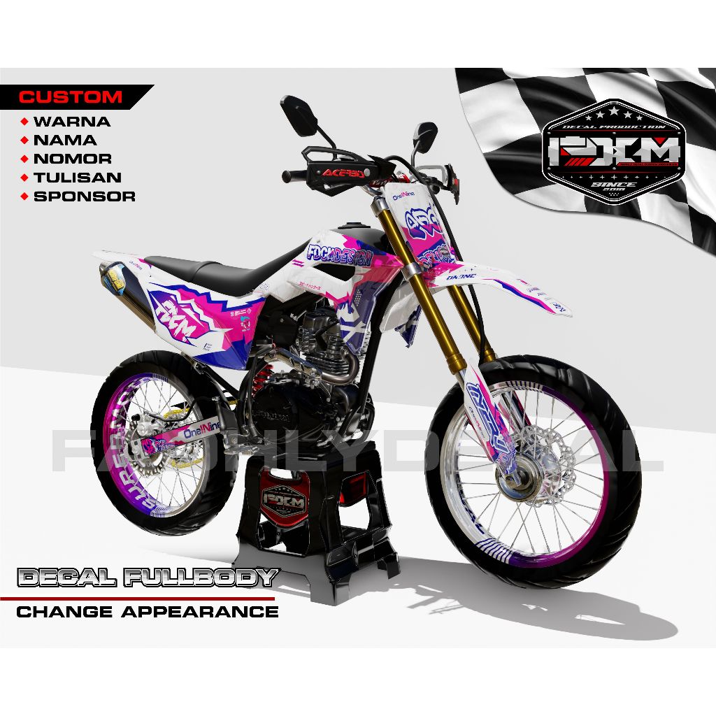 DECAL CRF 150 FULL BODY PUTIH PINK dan BIRU One1Nine fullbody keren Sticker