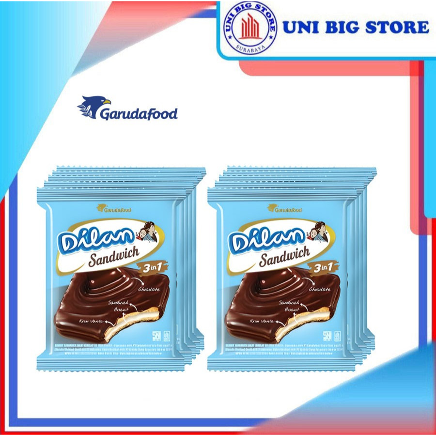 

Dilan Chocolate Biscuit Sandwich 3in1 Fresh 16 gr 20 pcs Renteng Biskuit