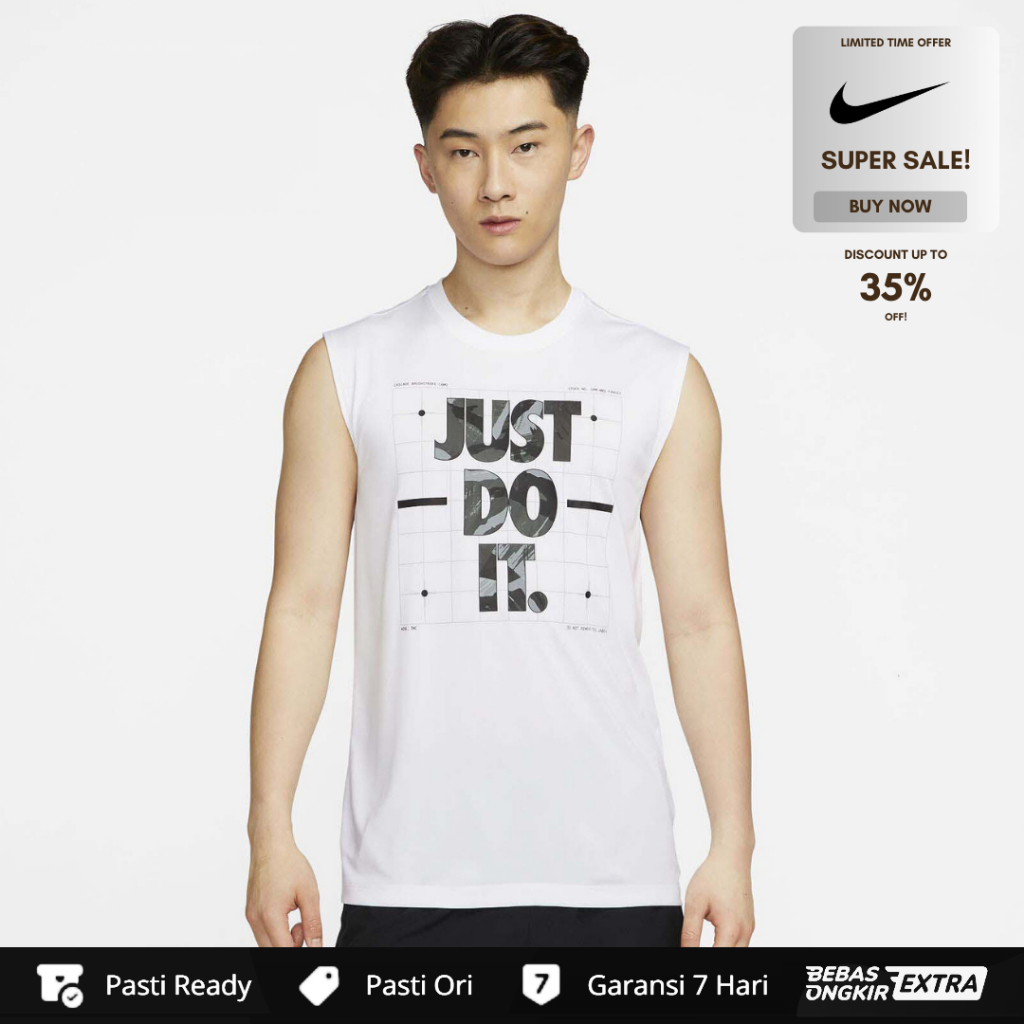 Kaos Nike Original Pria Dri-FIT Camo Sleeveless Tee - White