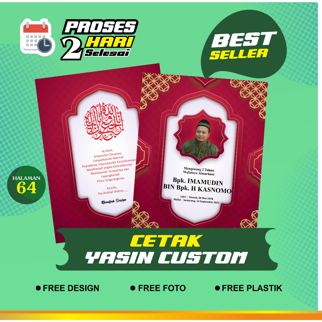 

CETAK YASIN & TAHLIL CUSTOM HAL 64 TAMBAH FOTO NAMA Dll