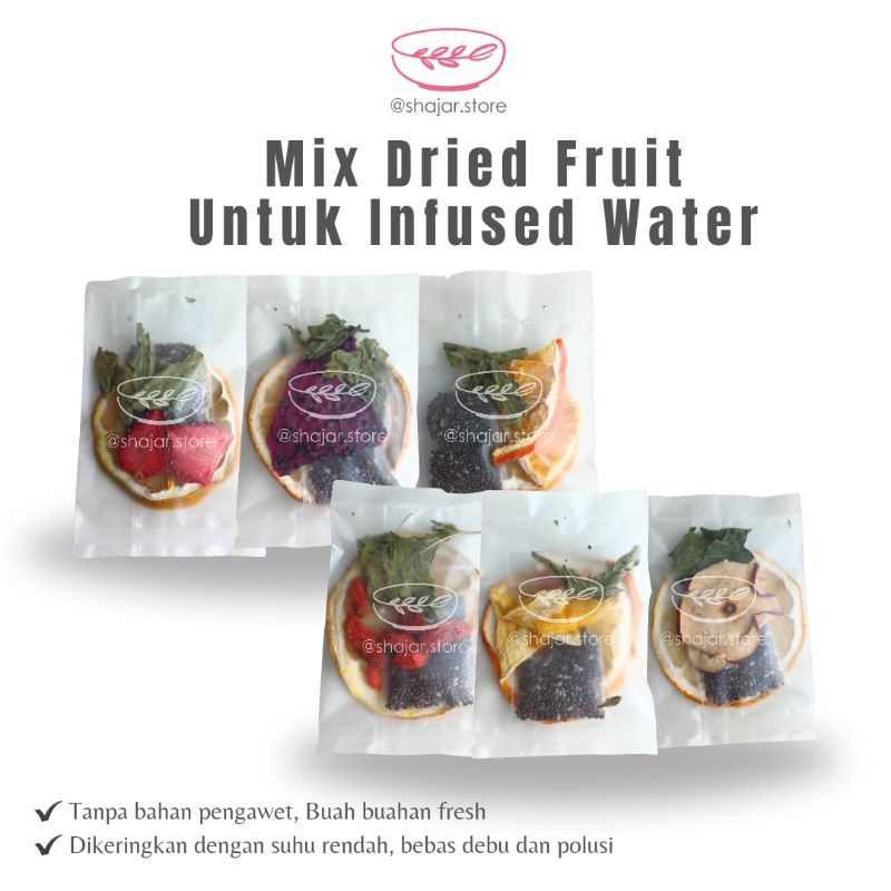 

Mix dried Fruit 5gr / Buah Kering Bahan Infused water JSR / Air Alkali homemade