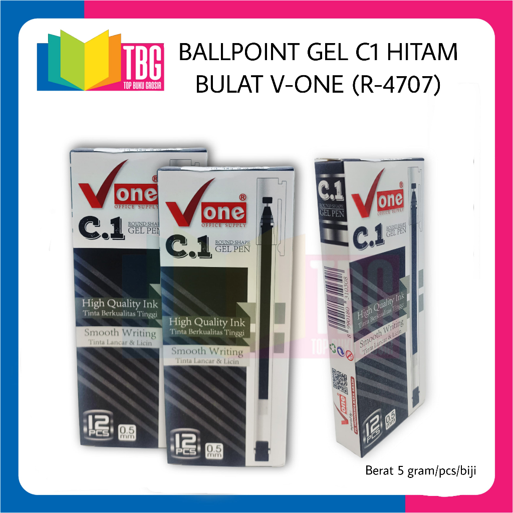 

1 PCS BALLPOINT GEL C1 HITAM BULAT V-ONE / BOLPEN GEL / PULPEN HITAM (R-4707)