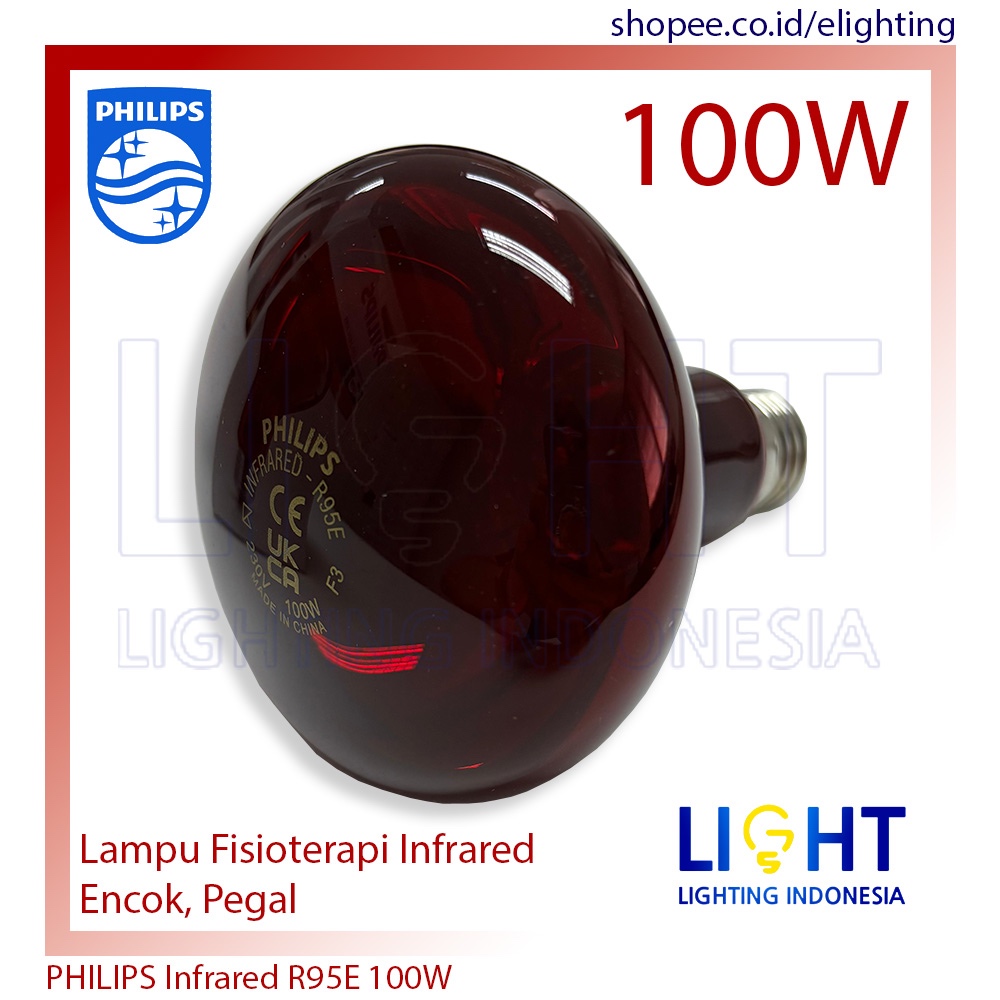 Lampu Infrared PHILIPS InfraPhil R95E IR 100W E27 230V RED Lampu Encok Terapi Fisioterapi