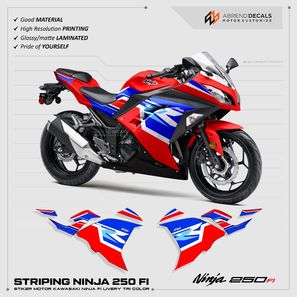 DECAL STRIPING NINJA 250 FI LIVERY TRI COLOR / STIKER MOTOR NINJA FI OLD / STIKER NINJA STOCK DECAL