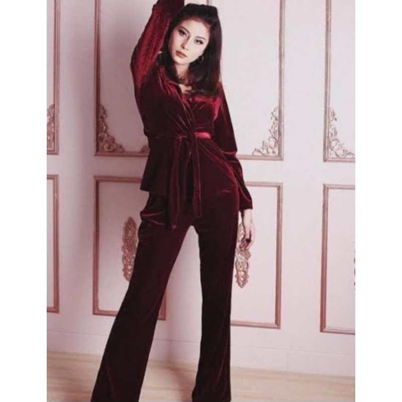 preloved set celana buludru maroon/preloved/set muslimah/set celana kimono