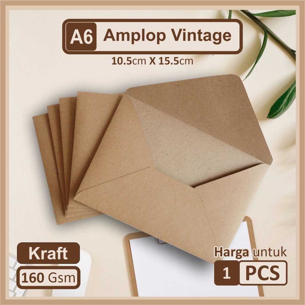 

Termurah | 50 Pcs | Amplop Kraft Vintage Murah | Ukuran A6 | Bahan Kertas Kraft