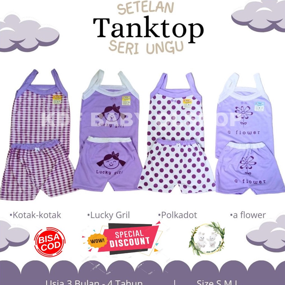 KODE I65P 4 setelan tanktop anak perempuan seri unggu dan pink stelan tengtop anak cwe dan wanita 3 