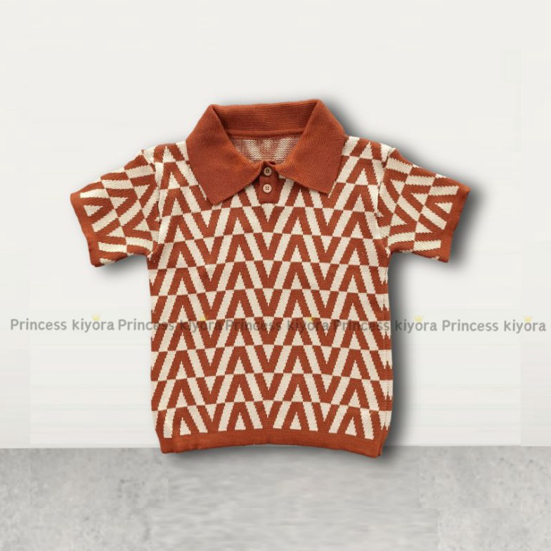 KODE I35C Kiyora  Baju Rajut Anak Polo motif V knit premium usia 16th