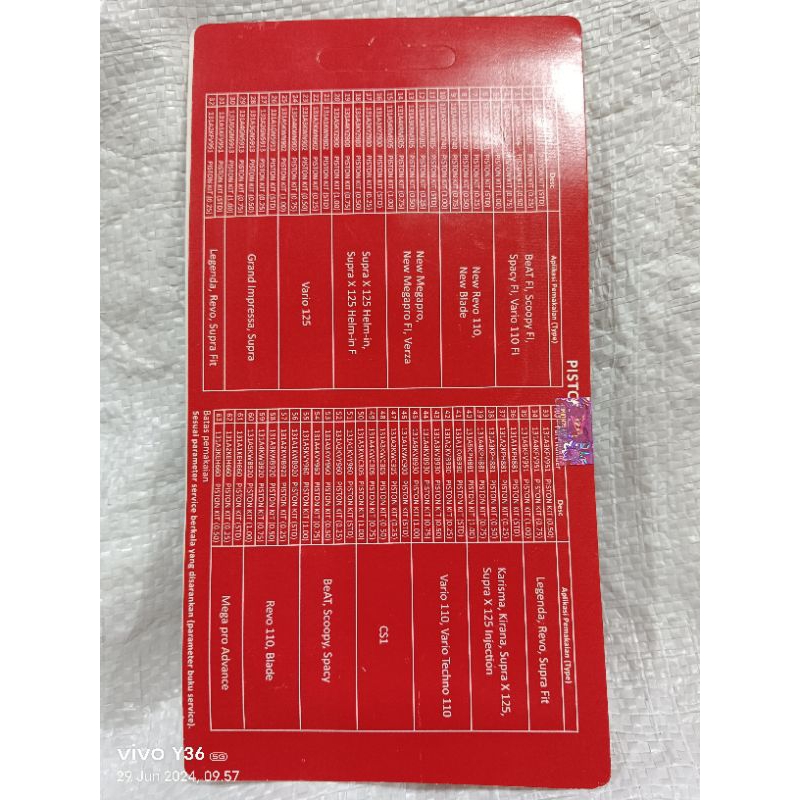 PISTON KIT RING SEHER BEAT 110 KARBU KVY STANDAR OS 25/50/75/100