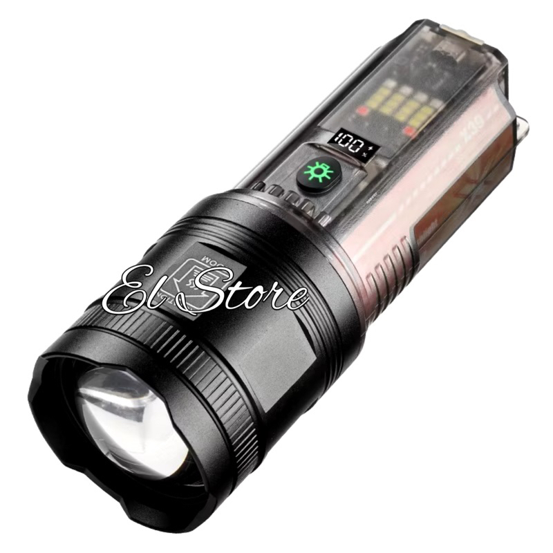 Senter X39 LED Laser Zoom In Out Transparan Solar Panel 7 Mode