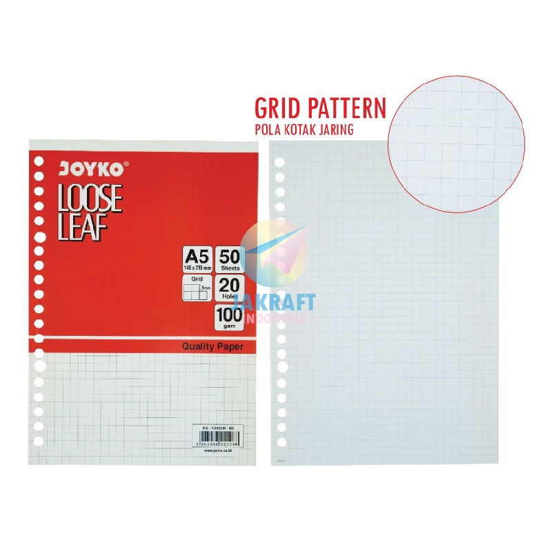 

GROSIR 5 Pcs Kertas Binder Note Loose Leaf A5 Putih Grid Jaring Kotak Kecil JOYKO 2 Lubang Ring Rings