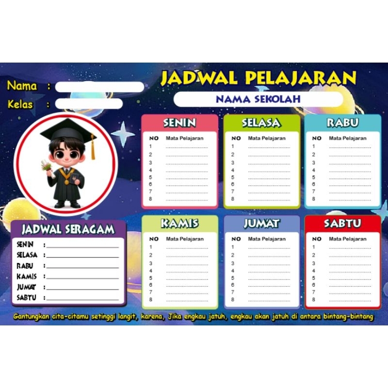 

Jadwal PELAJARAN+SERAGAM SEKOLAH// UKURAN BESAR 32X48cm