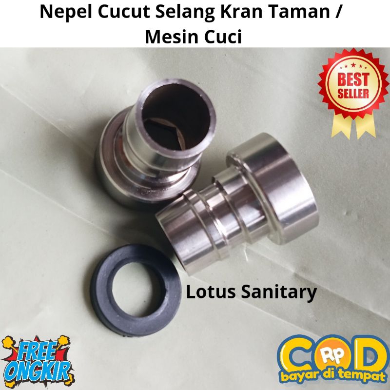 nepel kran taman / cucut selang mesin cuci stainless steel + karet seal
