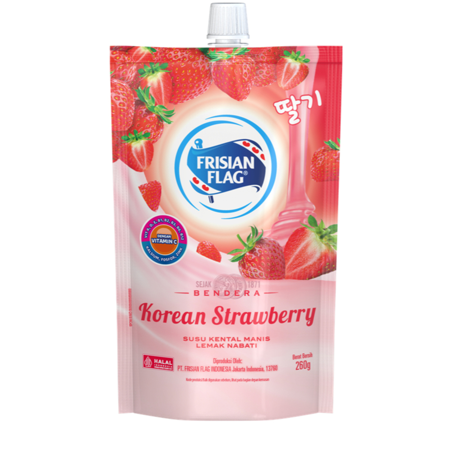 

Frisian flag susu kental manis korean strawberry 260g kemasan pouch