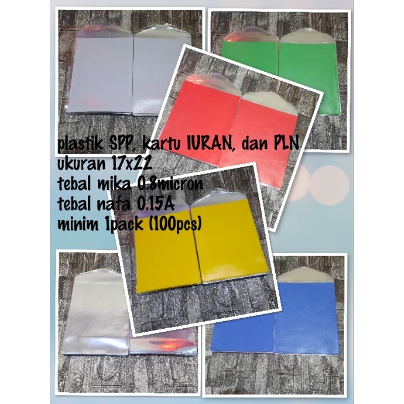 

plastiik mika pvc , plastik SPP, kartu IURAN, dan PLN 17x22cm