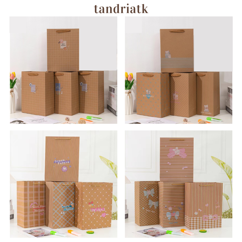 

RB [1 Lusin / 12 Pcs] Paper Bag Hand Bag Brown Coklat Cokelat Corak Motif SNR Labubu Kuromoi