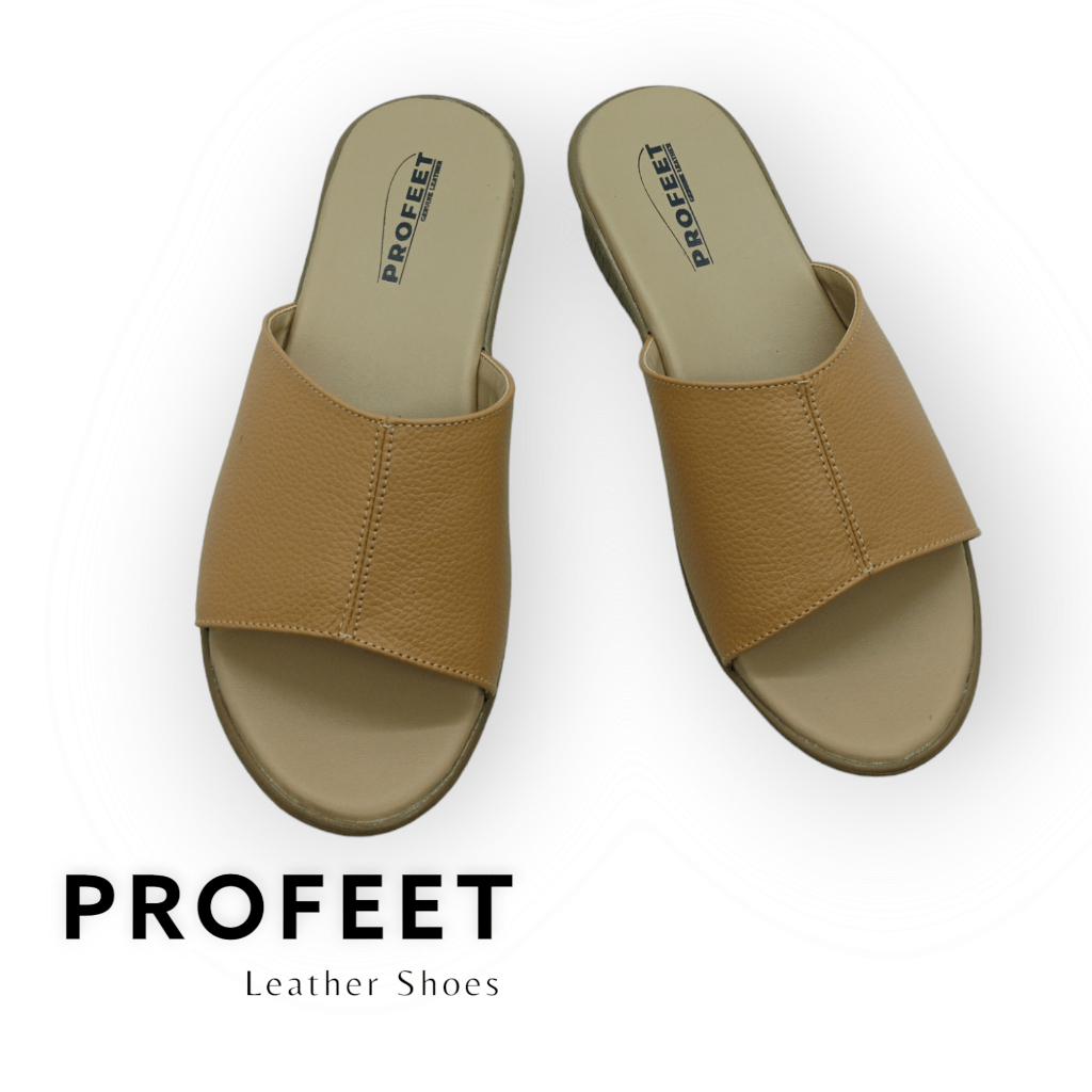 Sandal Kulit Ibu Ibu Kondangan Wedges 3cm Selop Ringan Empuk