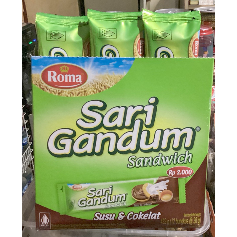 

ROMA SARI GANDUM Biskuit Gandum Rasa Coklat (Satu Box isi 12)