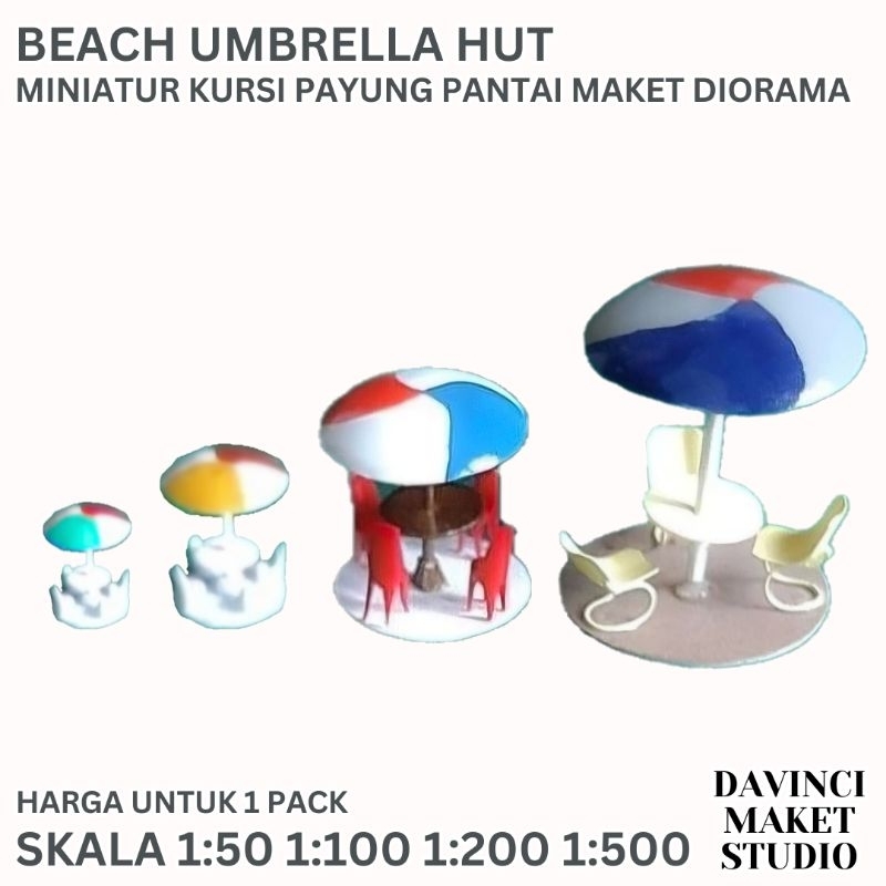 Miniatur Kursi Pantai Santai Kolam Renang Gazebo Payung Maket Diorama - Beach Parasol Umbrella Set S